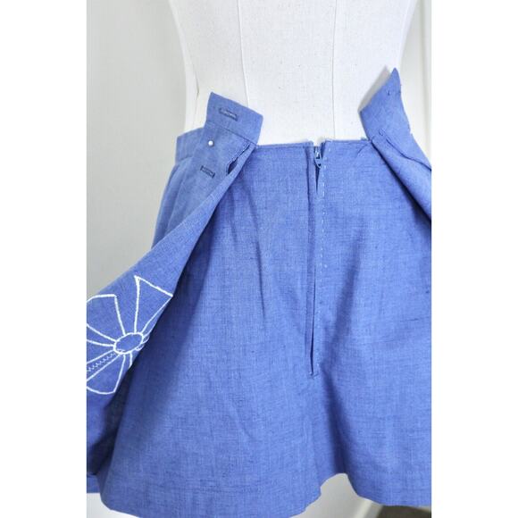 Vintage 1960s Leon Levin Size XS Skort Pinwheel Appliqué Button Front Skirt Blue - Picture 9 of 9